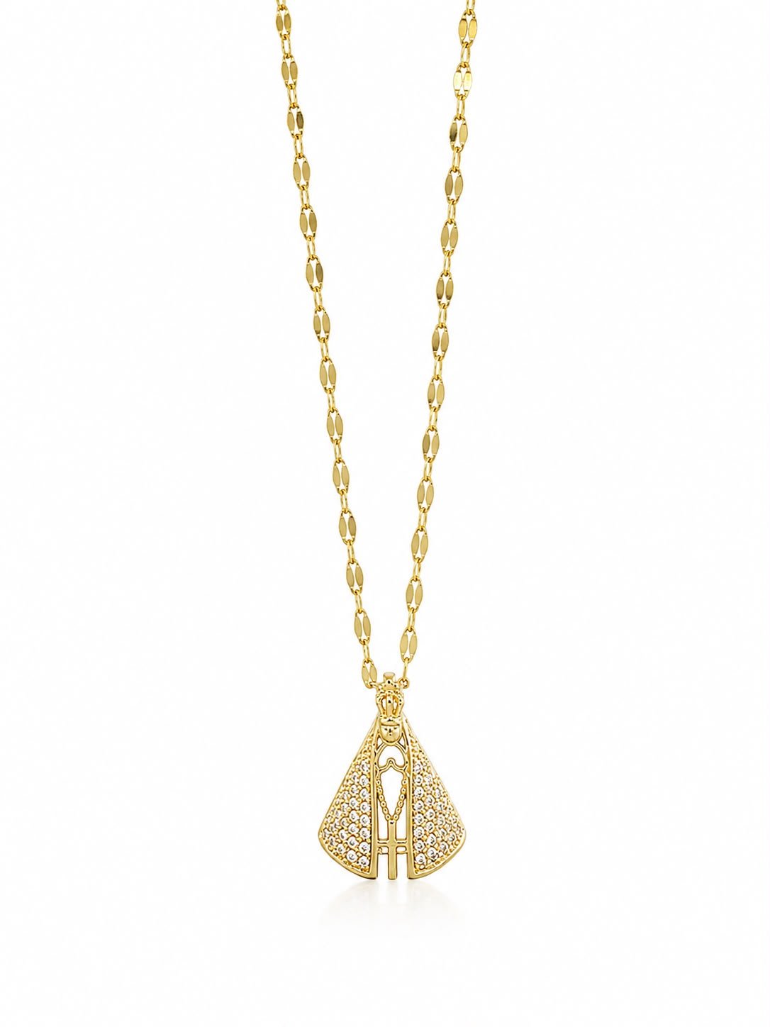 Corrente aço Inoxidável Fina Nossa Senhora Aparecida com Strass - Dourada