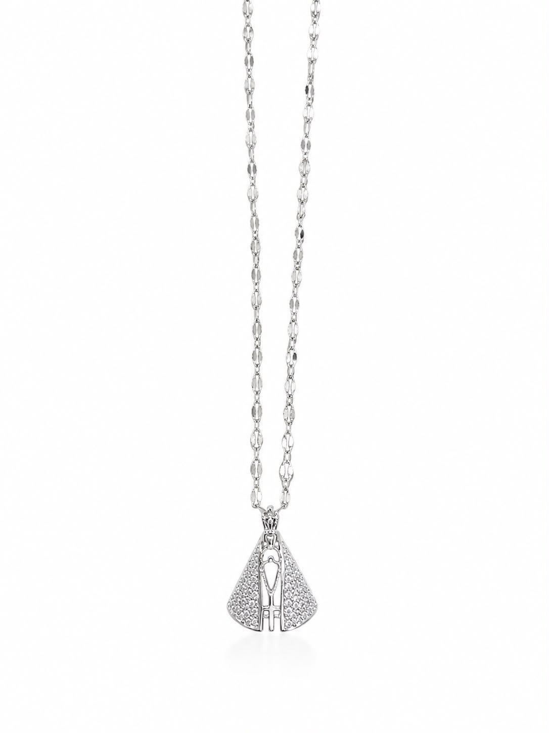 Corrente aço Inoxidável Fina Nossa Senhora Aparecida com Strass - Prata