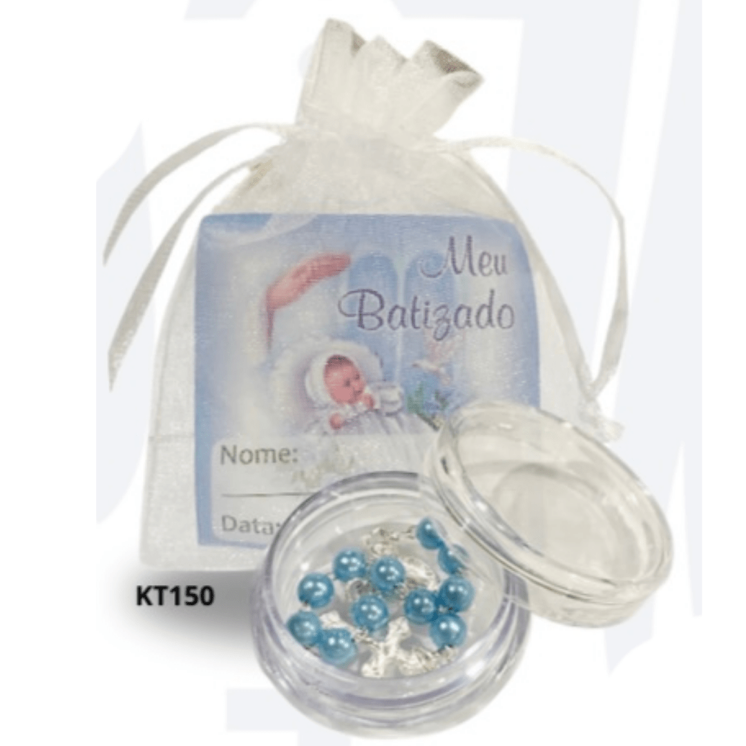 Kit Batismo: TAG + Porta Terço + Dezena - Azul