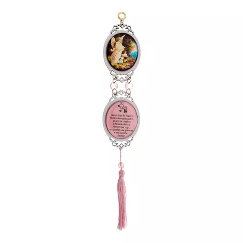 Adorno Duplo Oval Resinado Anjo da Guarda - Rosa