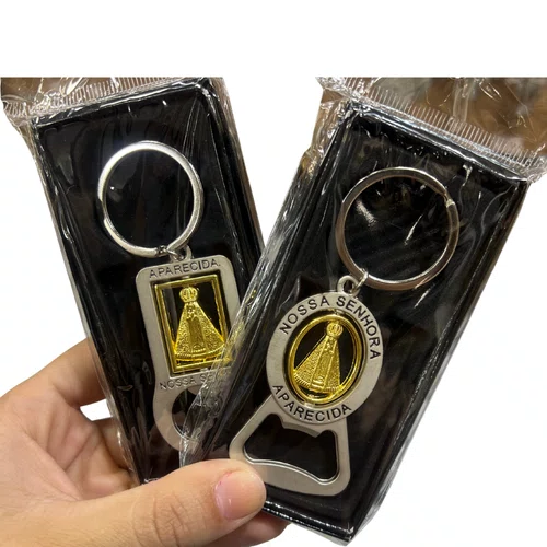 Chaveiro de Metal com Caixinha Aparecida Abridor Quadrado - 6 unidades