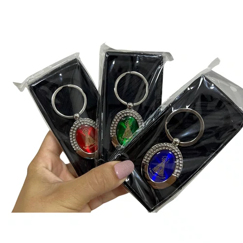 Chaveiro de Metal com Caixinha Aparecida Redondo Verde - 6 unidades