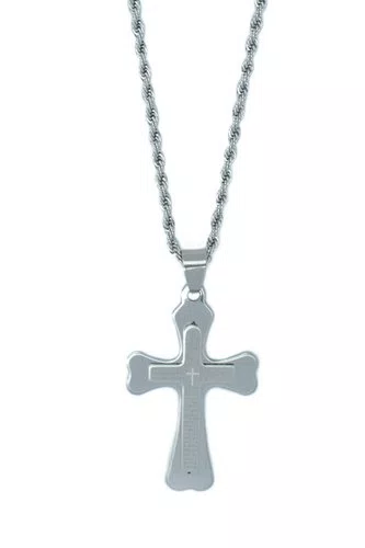 Corrente Aço Inoxidável com Crucifixo Pai Nosso Prata