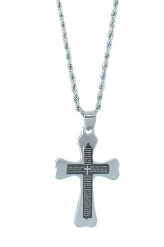 Corrente Aço Inoxidável com Crucifixo Pai Nosso Preta