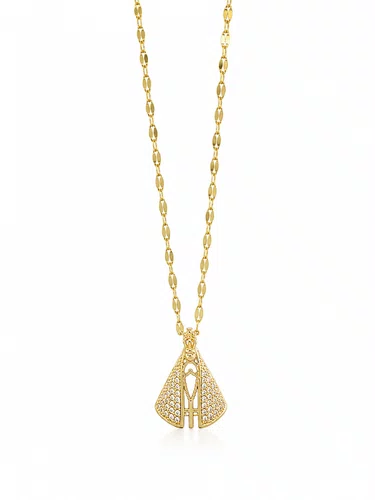 Corrente aço Inoxidável Fina Nossa Senhora Aparecida com Strass - Dourada