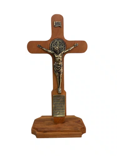 Crucifixo de Madeira Placa São Bento - 27cm Ref:05