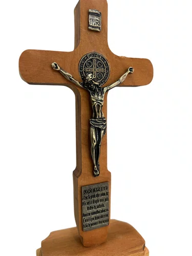 Crucifixo de Madeira Placa São Bento - 19cm Ref:05
