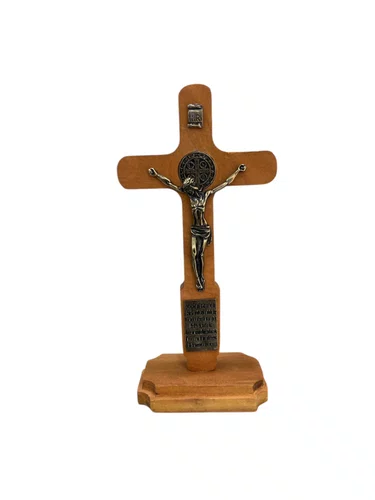 Crucifixo de Madeira Placa São Bento - 19cm Ref:05