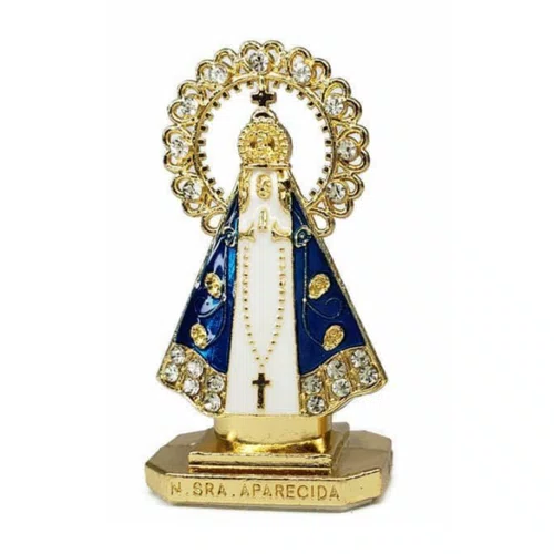 Imagem Metal com Adesivo Aparecida com Coroa:  Branca e Dourada - 6 unidades