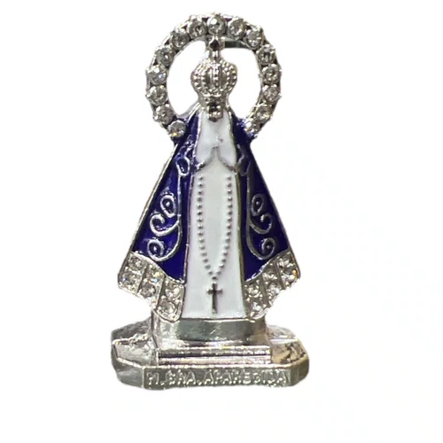 Imagem Metal com Adesivo Aparecida com Coroa: Branco e Prata - 6 unidades