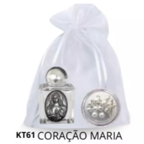 Kit Porta Água Benta + Porta Terço + Dezena - Coração de Maria