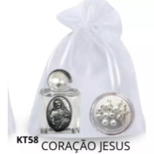 Kit Porta Água Benta + Porta Terço + Dezena - Coração Jesus