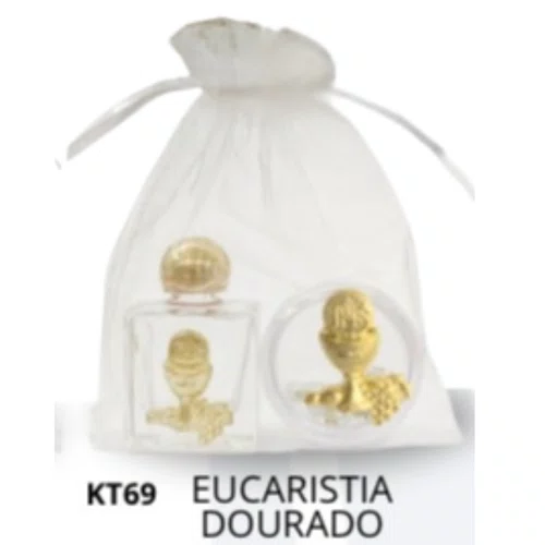Kit Porta Água Benta + Porta Terço + Dezena - Eucaristia Dourado