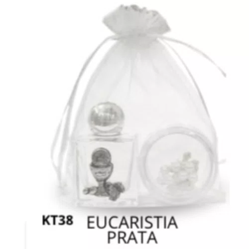 Kit Porta Água Benta + Porta Terço + Dezena - Eucaristia Prata
