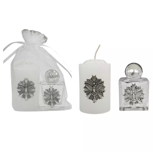 Kit Vela Votiva + Porta Água Benta Divino - Prata