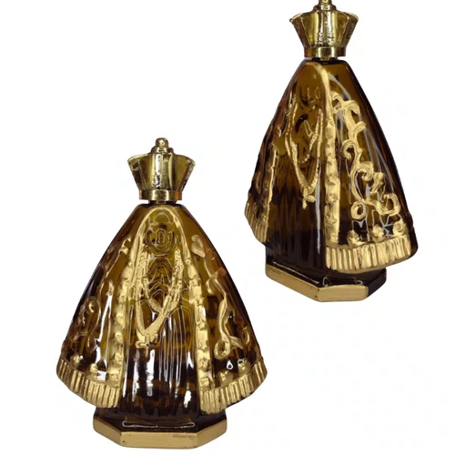 Porta água Benta Nossa Senhora Aparecida Vidro Cor: Marrom com Dourado G - 120ML