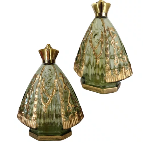 Porta água Benta Nossa Senhora Aparecida Vidro Cor: Verde com Dourado G - 120ML