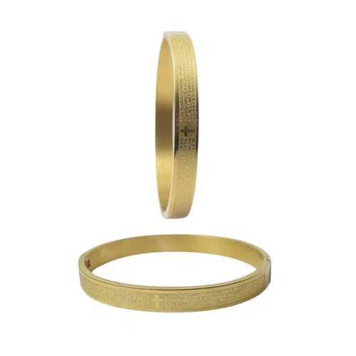 Pulseira Bracelete Aço Inoxidável Pai Nosso Dourado