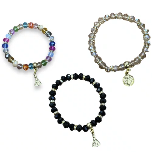 Pulseira Cristal de Elástico com Medalha São Bento - 12 unidades