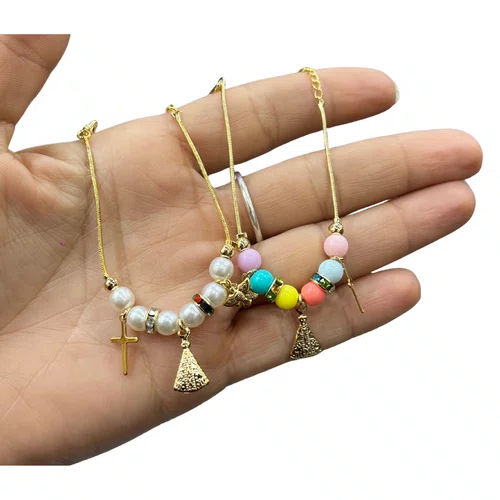 Pulseira Folheada Berloque Infantil Dourada - 6 unidades