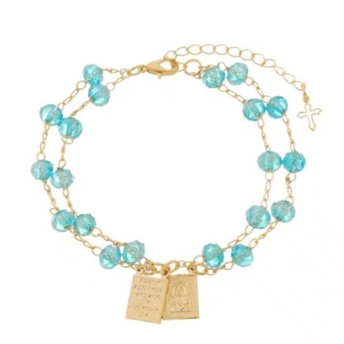 Pulseira Folheada Escapulário Cristal - Azul/Verde