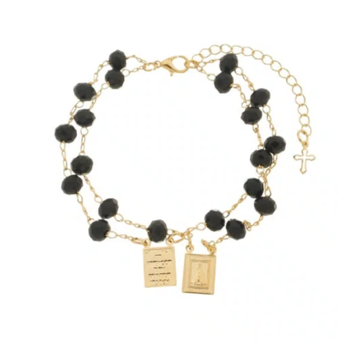 Pulseira Folheada Escapulário Cristal - Preto