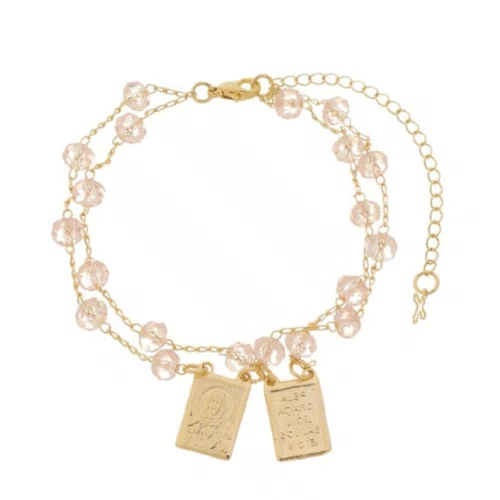 Pulseira Folheada Escapulário Cristal - Rosa