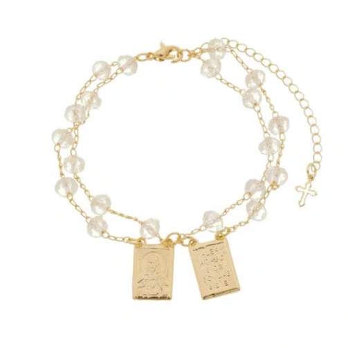 Pulseira Folheada Escapulário Cristal -  Transparente