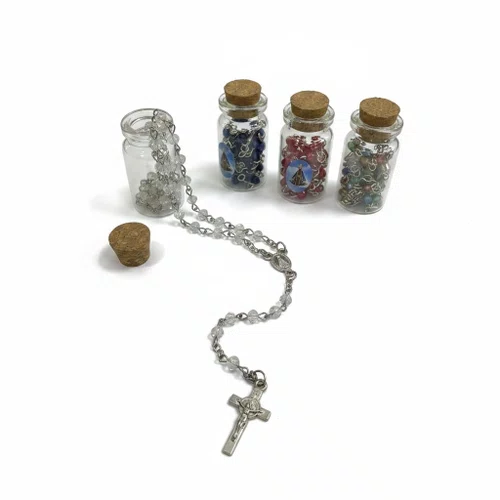 Terço de Cristal Vidro Rolha Nossa Senhora Aparecida Prata - 12 Unidades