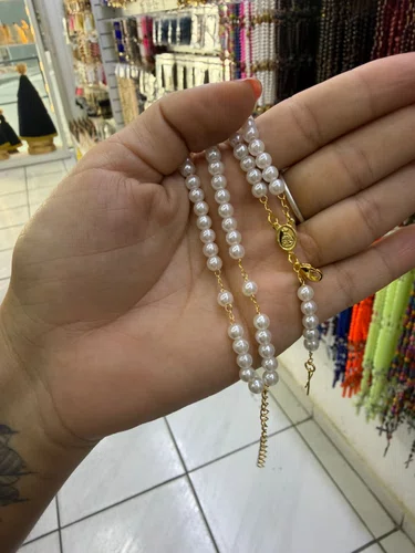 Terço De Pulso Folheado Pérolas