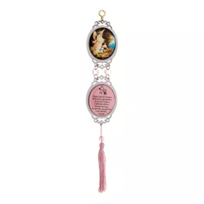 Adorno Duplo Oval Resinado Anjo da Guarda - Rosa