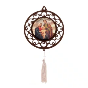 Adorno Redondo Resinado Sagrada Família - Marrom