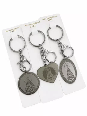 Chaveiro de Aço inoxidável Nossa Senhora Aparecida- 6 Unidades