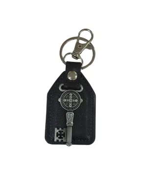 Chaveiro de Bronze com placa de Couro Chave São Bento - 6 Unidades