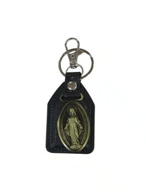 Chaveiro de Bronze com placa de Couro Nossa Senhora das Graças - 6 Unidades