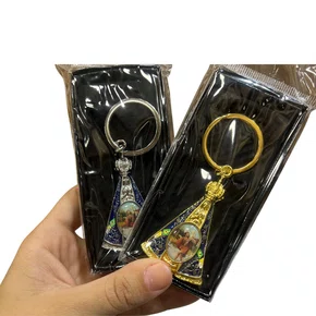 Chaveiro de Metal com Caixinha Aparecida Medalha Dourada - 6 unidades