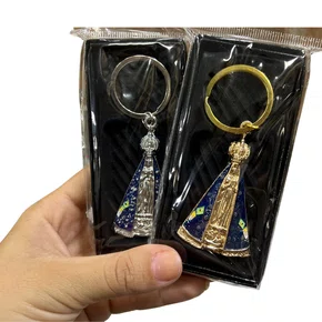 Chaveiro de Metal com Caixinha Aparecida Prata - 6 unidades