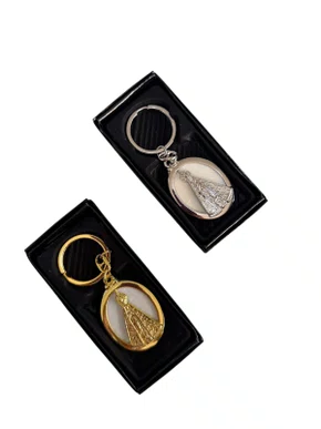 Chaveiro de Metal com Caixinha Aparecida Redonda madre Pérola - 6 unidades