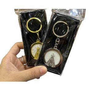 Chaveiro de Metal com Caixinha Aparecida Redonda Branca Prata - 6 unidades