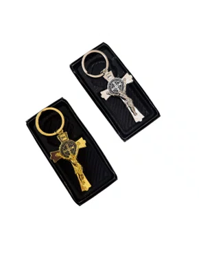 Chaveiro de Metal com Caixinha Cruz São Bento- 6 unidades