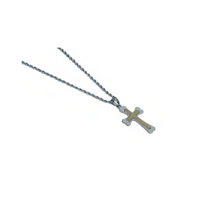 Corrente Aço Inoxidável com Crucifixo Pai Nosso Amarelo