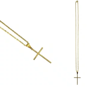 Corrente aço Inoxidável Fina Cruz - Dourada
