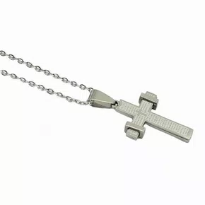 Corrente aço Inoxidável Fina Cruz Pai Nosso - Prata