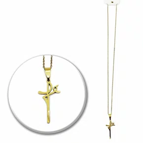 Corrente aço Inoxidável Fina Fé - Dourada