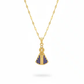 Corrente aço Inoxidável Fina Nossa Senhora Aparecida com Strass - Dourada