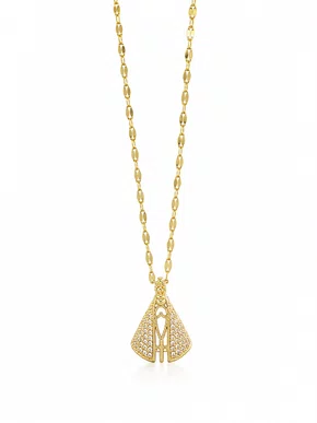 Corrente aço Inoxidável Fina Nossa Senhora Aparecida com Strass - Dourada