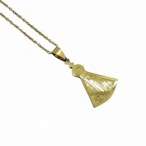 Corrente aço Inoxidável Fina Nossa Senhora Aparecida - Dourada