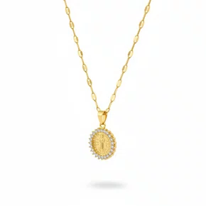 Corrente aço Inoxidável  Fina São Bento com Strass -  Dourada