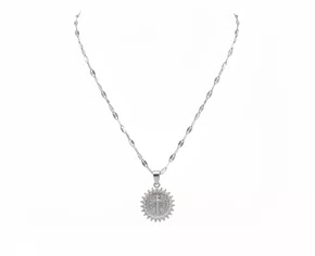 Corrente aço Inoxidável Fina São Bento com Strass -  Prata