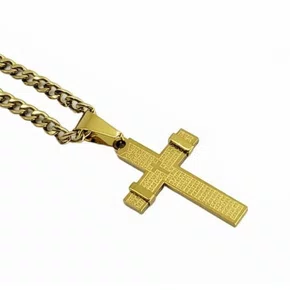 Corrente aço Inoxidável Grossa Cruz Pai Nosso - Dourado